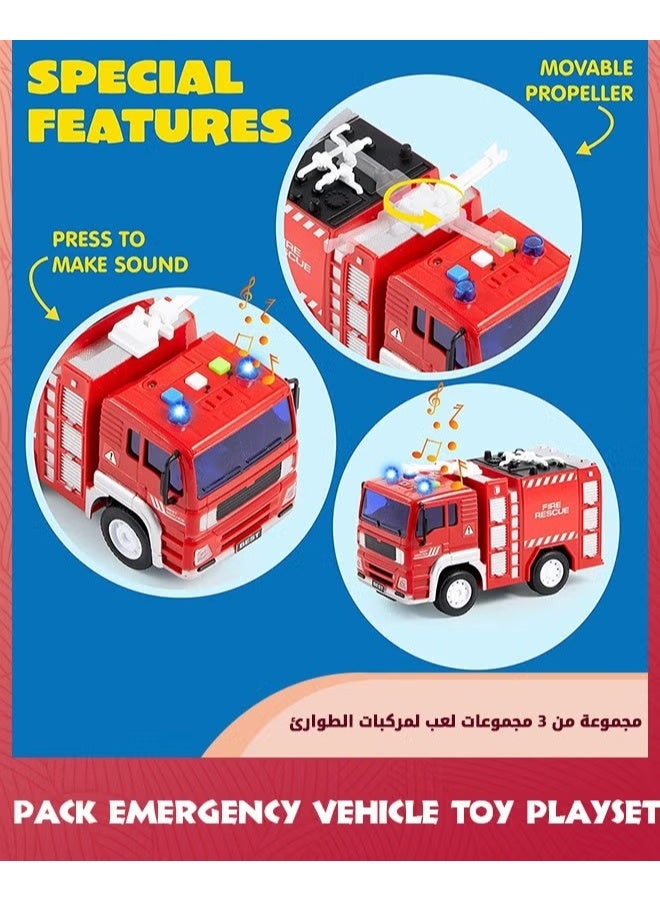 3 حزمة سيارات الطوارئ لعبة Playsets-الإسعاف,شاحنة الإطفاء,سيارة الشرطة,الاحتكاك تعمل المركبات مع الضوء والصوت,المركبات لعبة مجموعة سيارات الأطفال الصغار,هدايا للأطفال الصغار الأولاد 3+ - Image 4